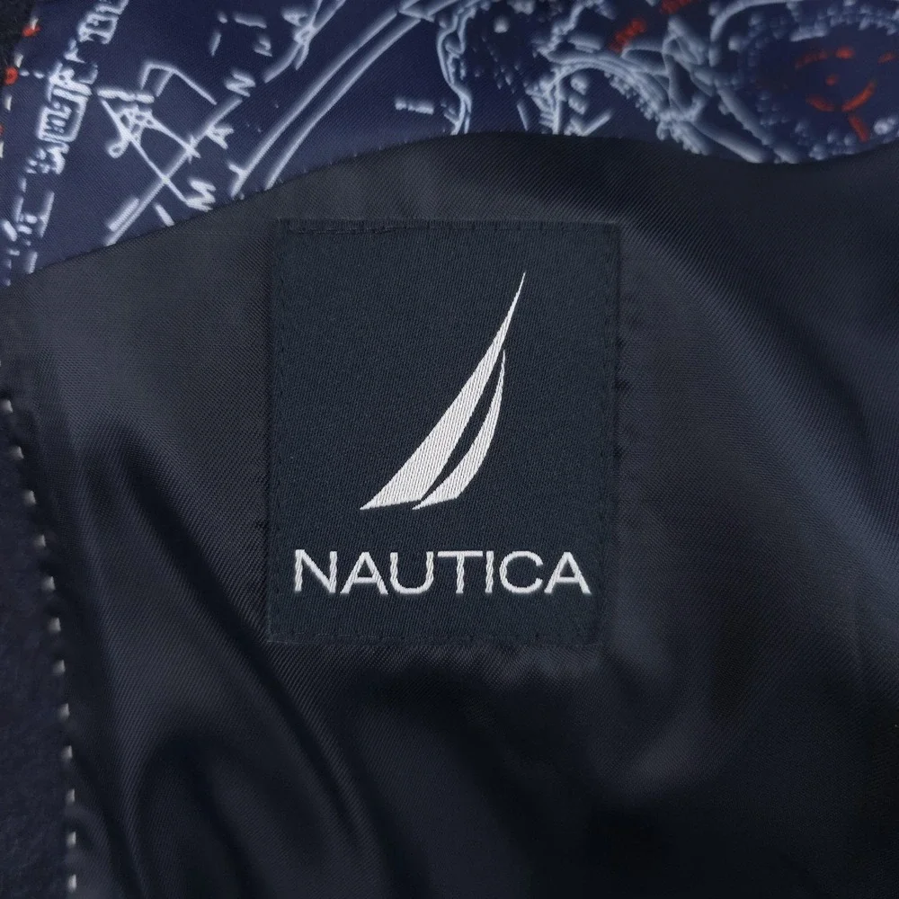 Nautica Coat Mens 48 Blue Wool Single Breasted Long Lined Overcoat Classic